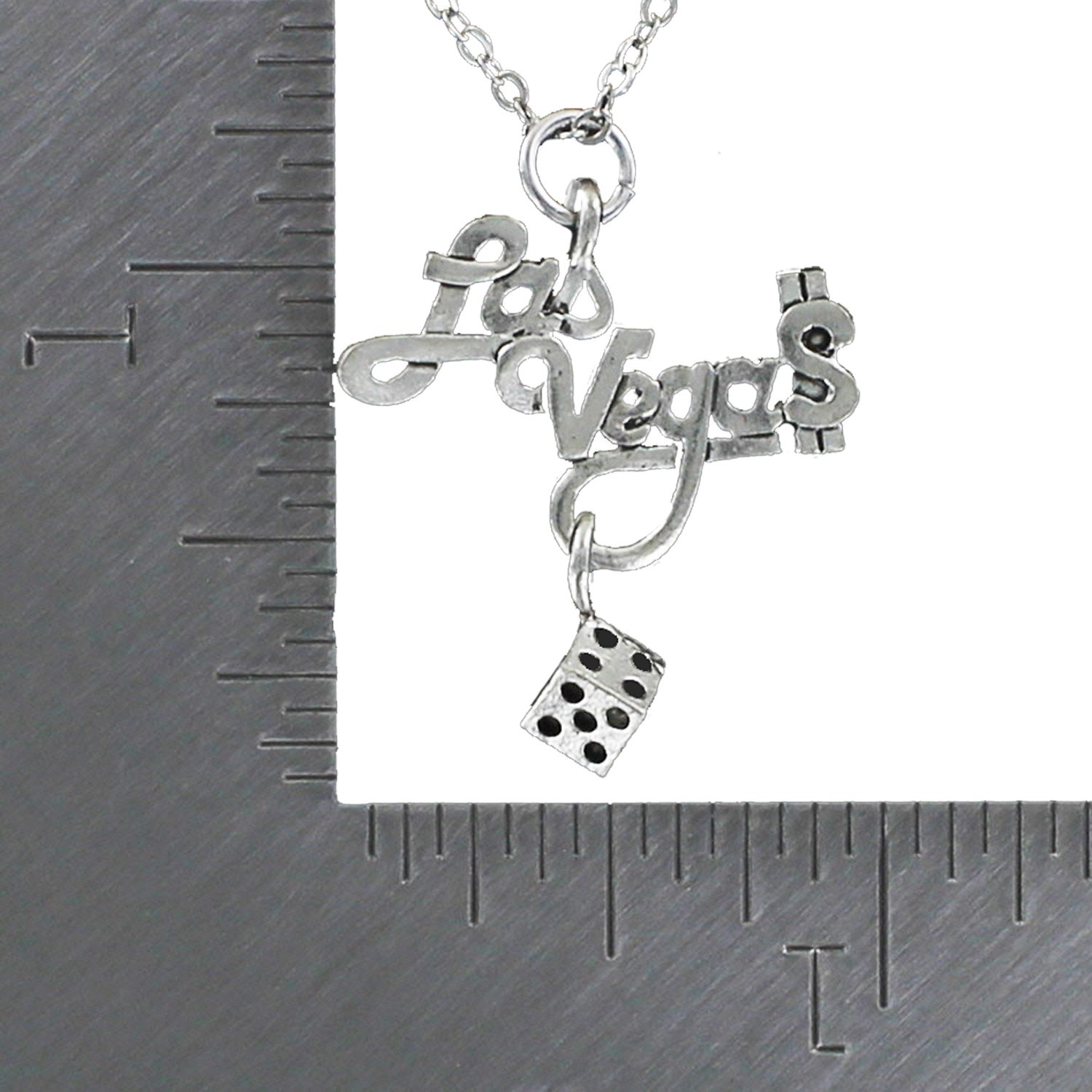 LAS VEGAS Necklace on Chain or Charm Only – Pewter Letters Gambling Dice Craps