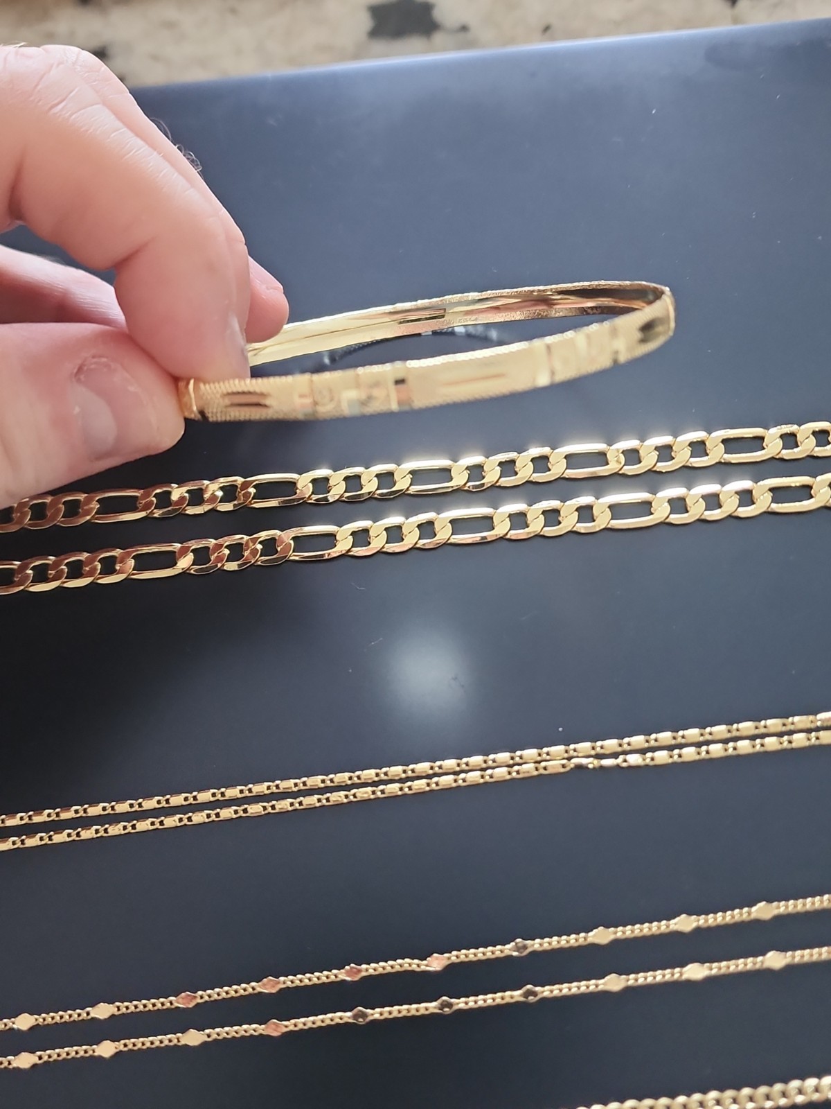Lot Of 5 Gold Filled Jewelry Bangle Bracelet Figaro Cuban