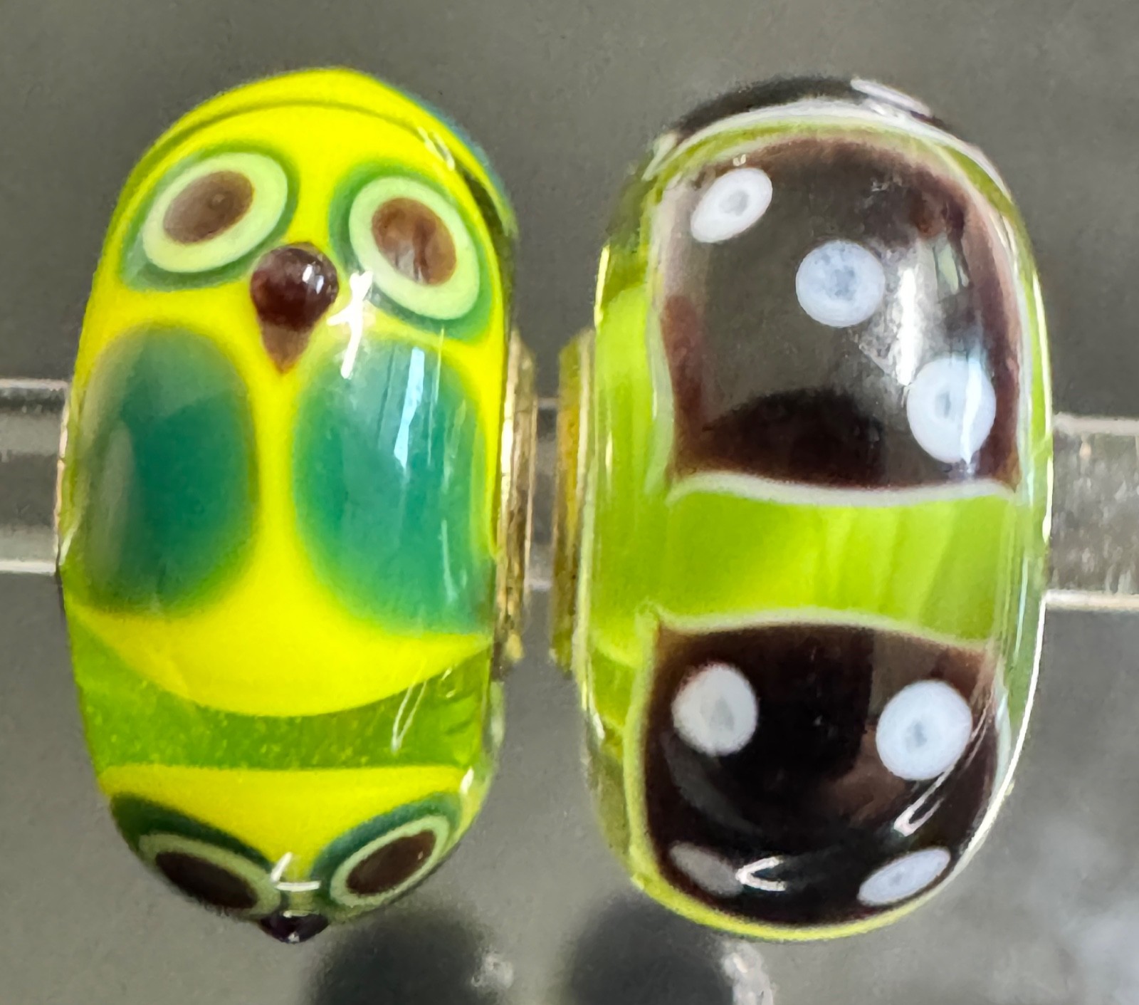 (SET OF 2) TROLLBEADS CRITTER OWL and Dice UNIQUES OOAK