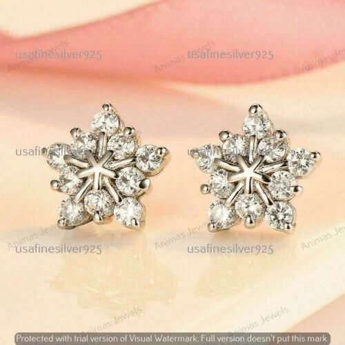 1.00 CT Simulated Diamond Snowflake Cluster Stud Earrings 14K White Gold Plated