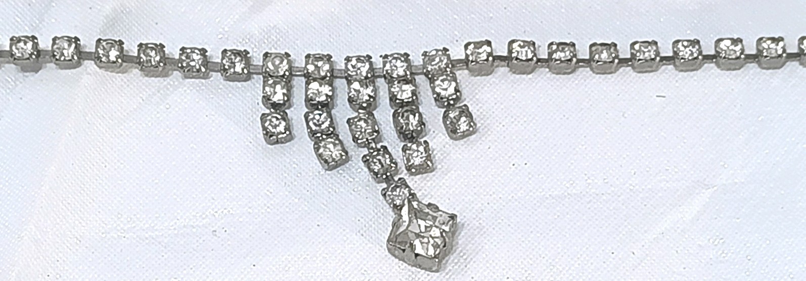 Vintage 1950s Clear Rhinestone Drop Fringe Necklace Choker 15″ & Bracelet 7″ Set