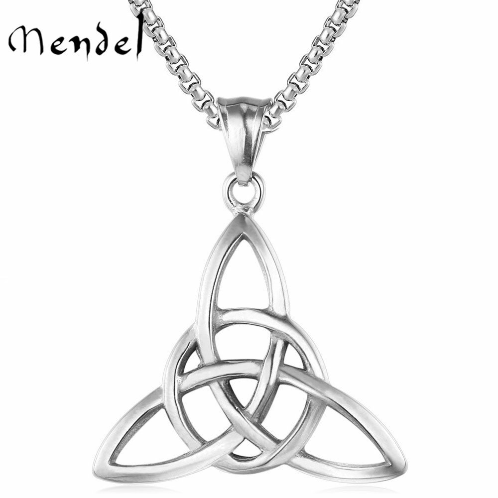 MENDEL Irish Celtic Triquetra Trinity Knot Pendant Necklace Stainless Steel Set