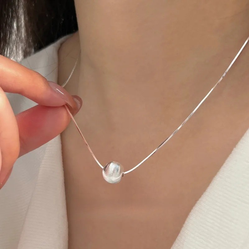 925 Sterling Silver Bead Pendant Necklace Women Wedding Jewelry Gift