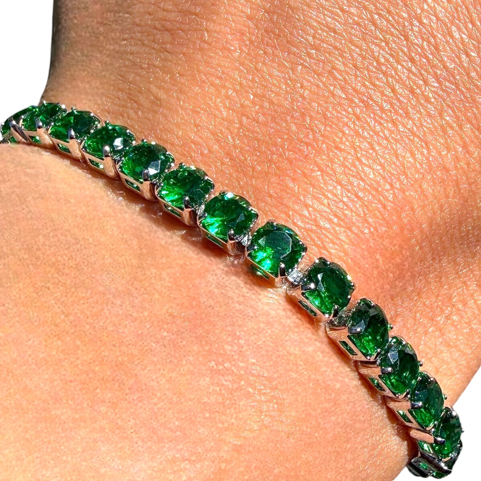 Tennis Bracelet Green Zircon 6.7in 7.5in Silver Plated Dainty