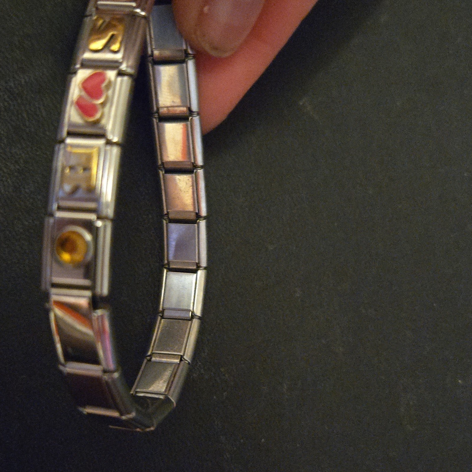 Italian Modular Stainless Steel Enamel Charm Link Stretch Bracelet Silver Tone