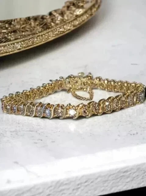 14K Yellow Gold Plated 5Ct Round Cut Lab Created Diamond Women’s Tennis Bracelet