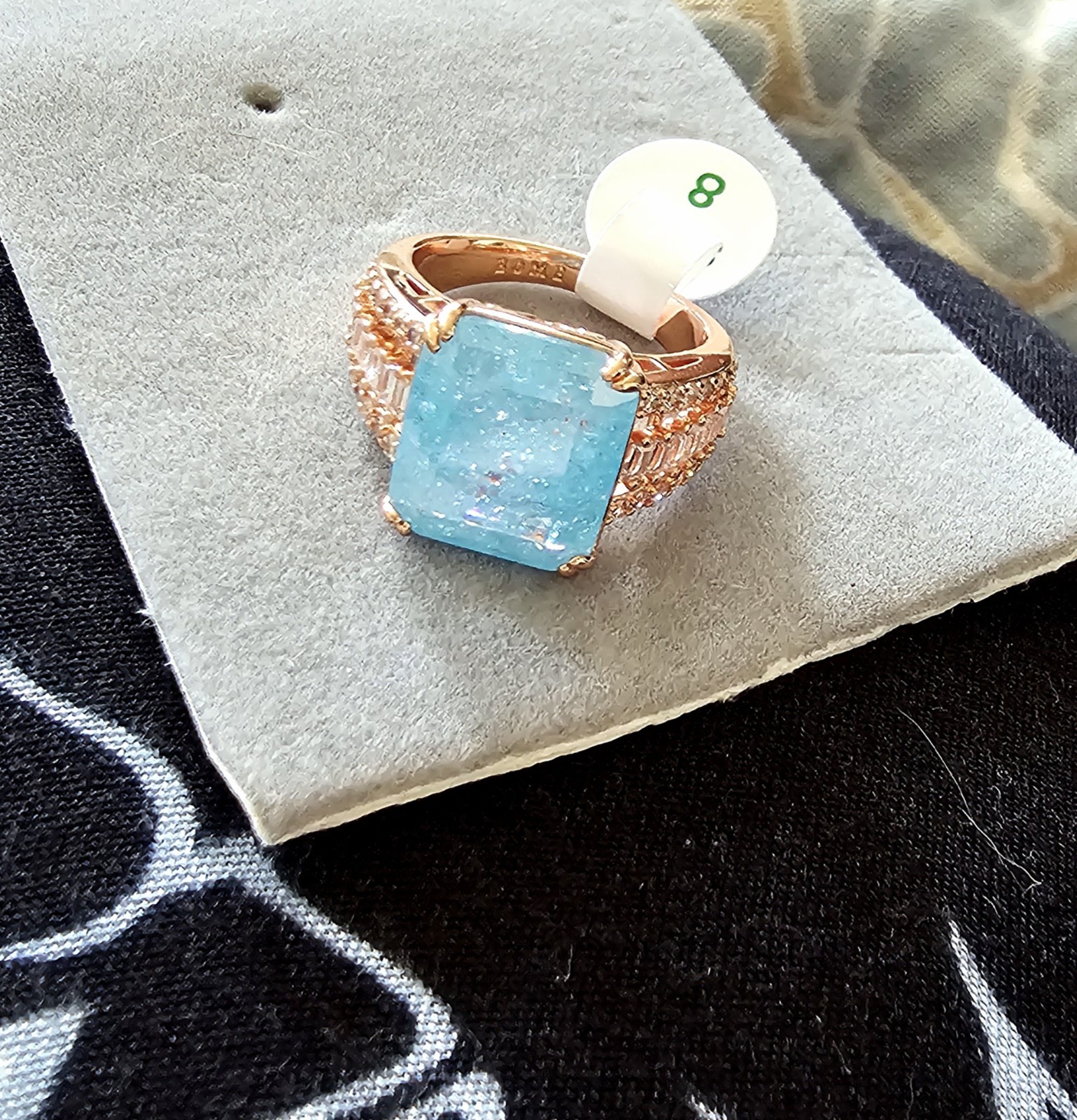 Bomb Party Ring Untamed Reflection LC Aquamarine Ice Crystal Rose Gold Size 8