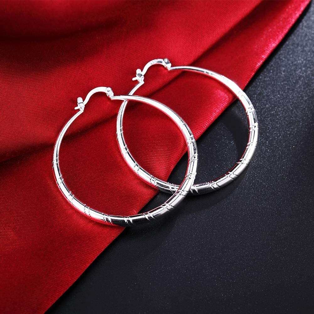 Women Fashion 925 Sterling Solid Silver Ear Earrings Wedding Jewelry (1.58 inch)