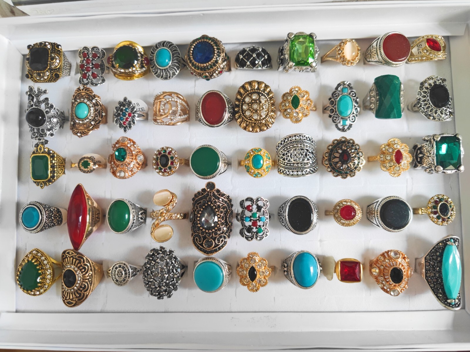 Wholesale 50pcs Lot Vintage Crystal Stone Mix Style Metal Jewelry Ring Men Women