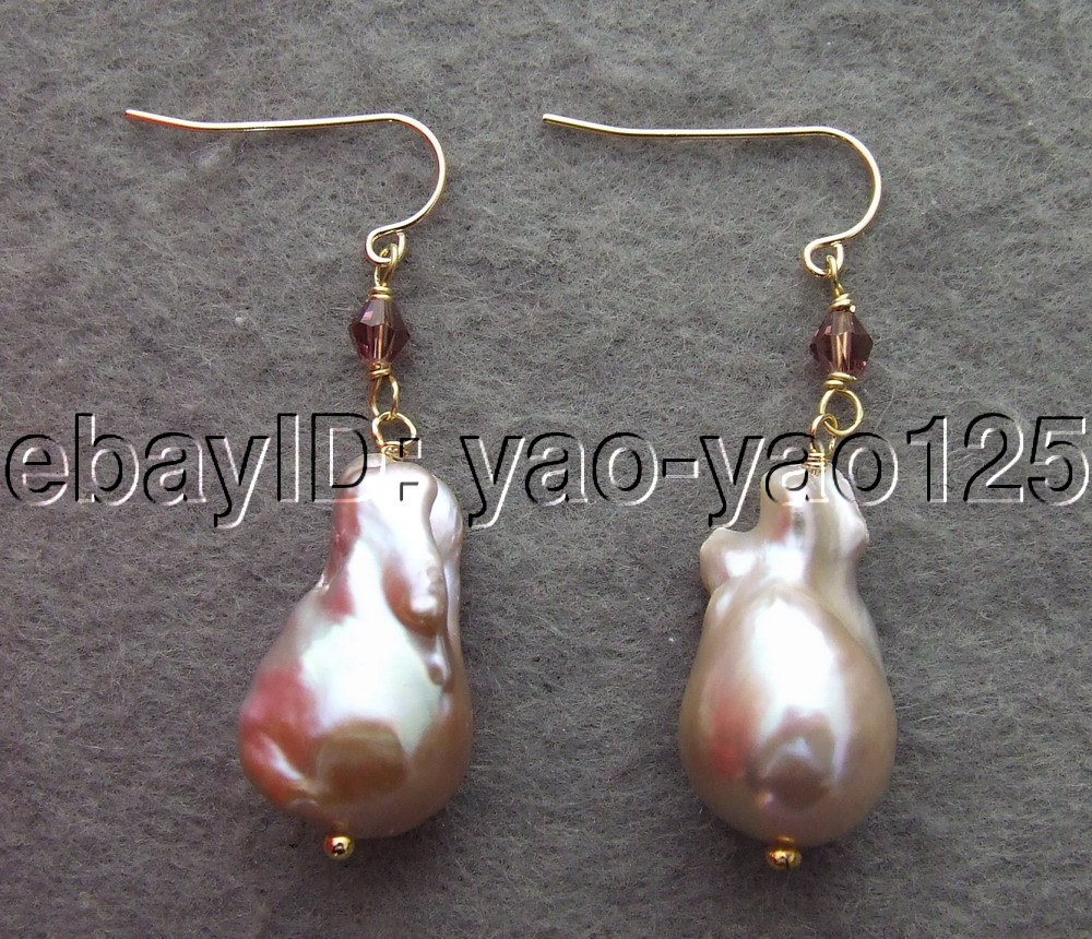 25mm Pruple Keshi Pearl Crystal Earrings