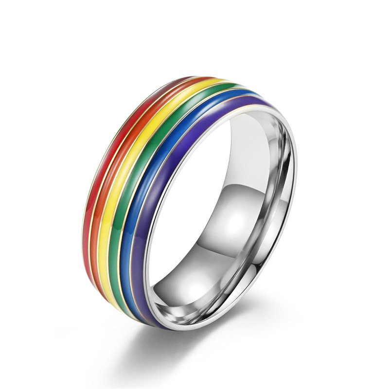Rainbow Titanium Steel Ring Hand Jewelry Stainless Steel Flag Gay Sources Niche
