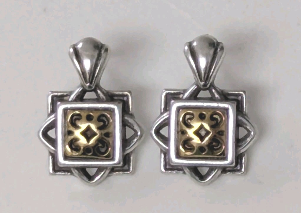Brighton Audobon Two-Tone Gold Silver Color Retired Post Earrings .75″ X .65″