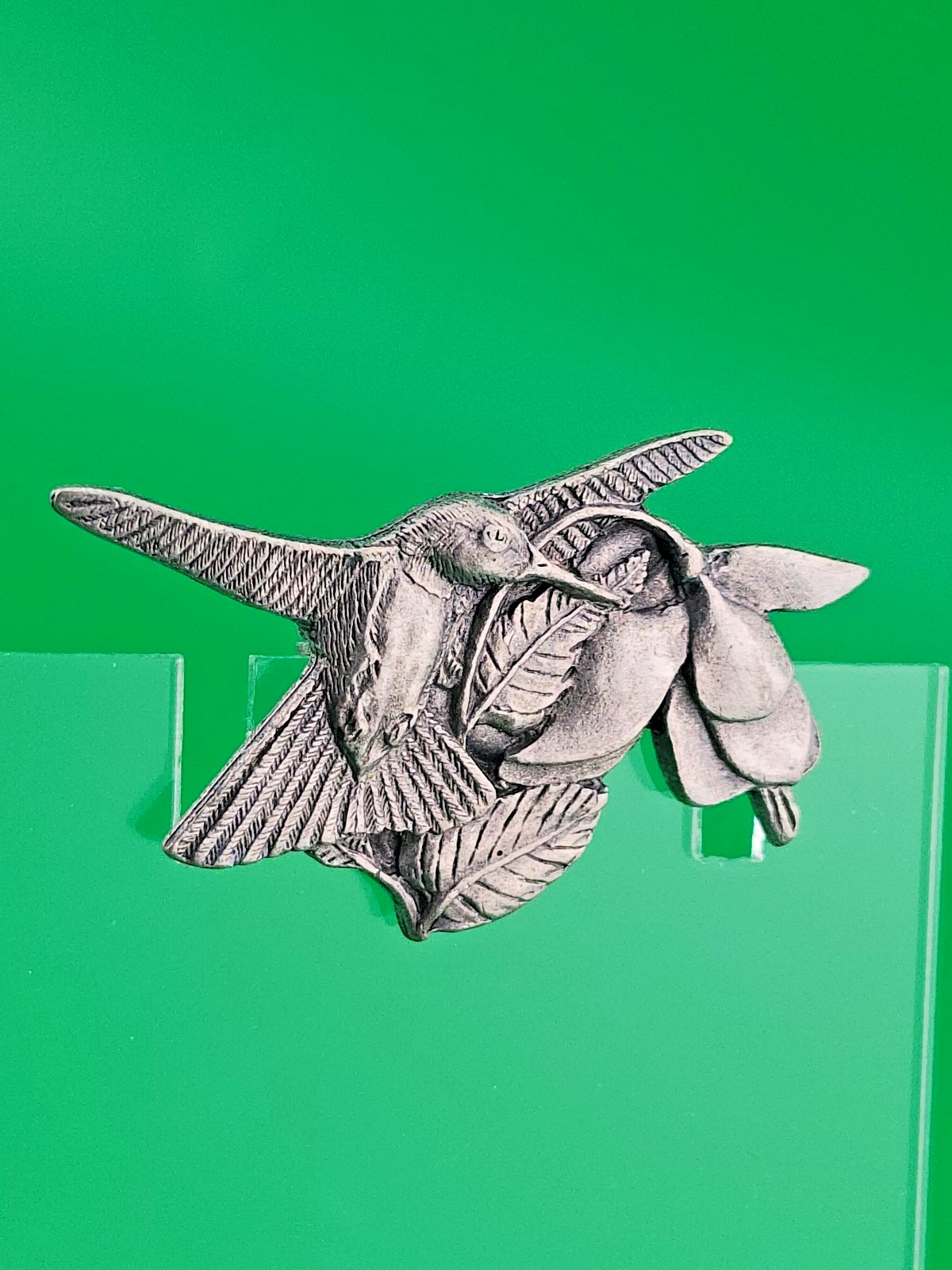 1995-1996 Birds & Bloom Premiere Edition Pewter Hummingbird Flowers Brooch Pin
