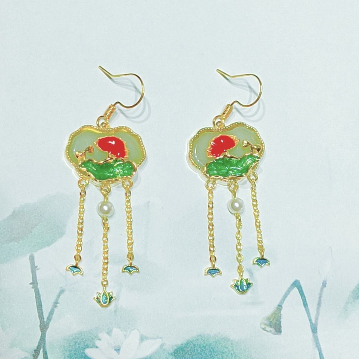 New Chinese Style Enamel Tassel Earrings with Agate Vintage Chinese Ear Jewelry
