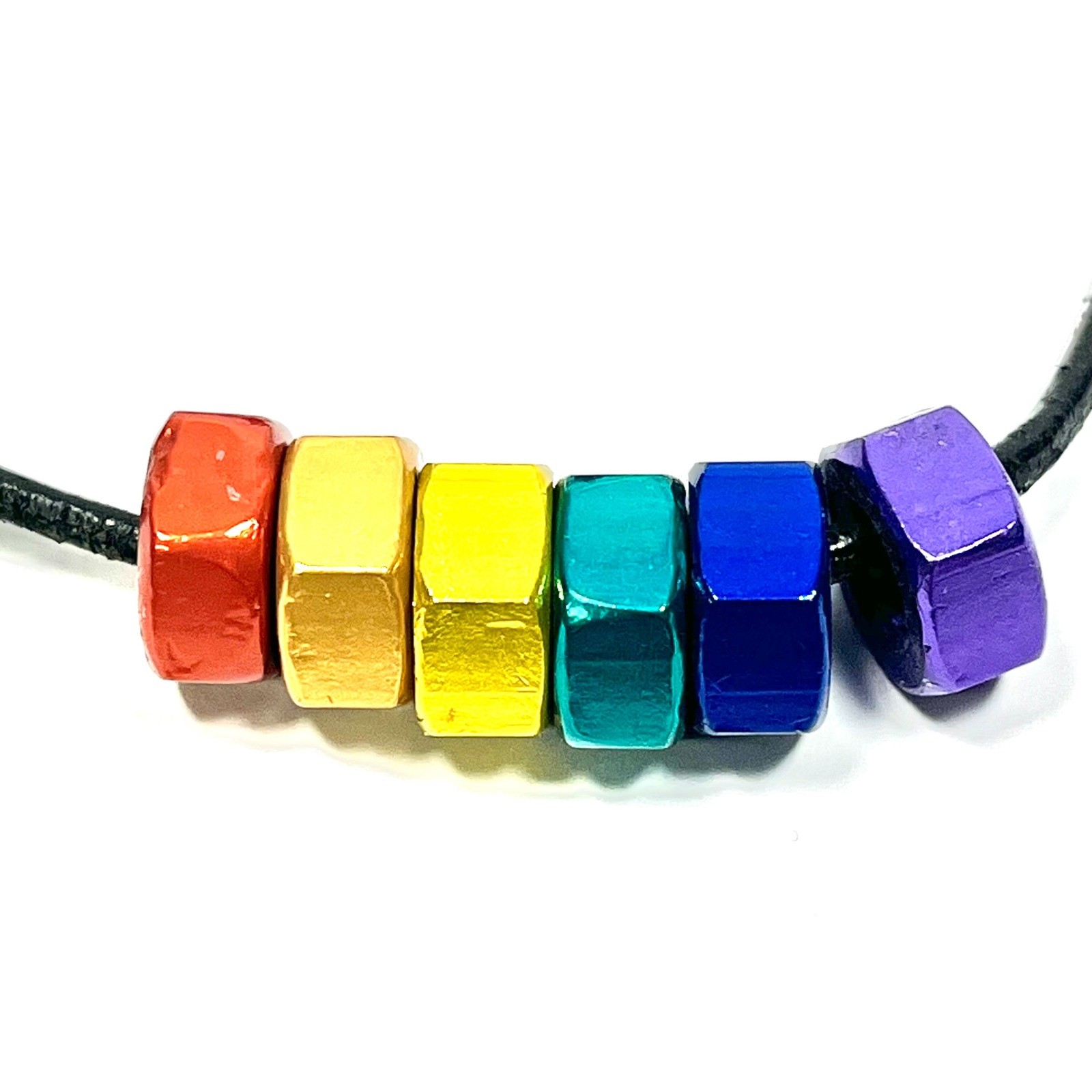 Rainbow Hematite Hex Nut Pendant Necklace LGBTQ Pride Industrial Jewelry Unisex