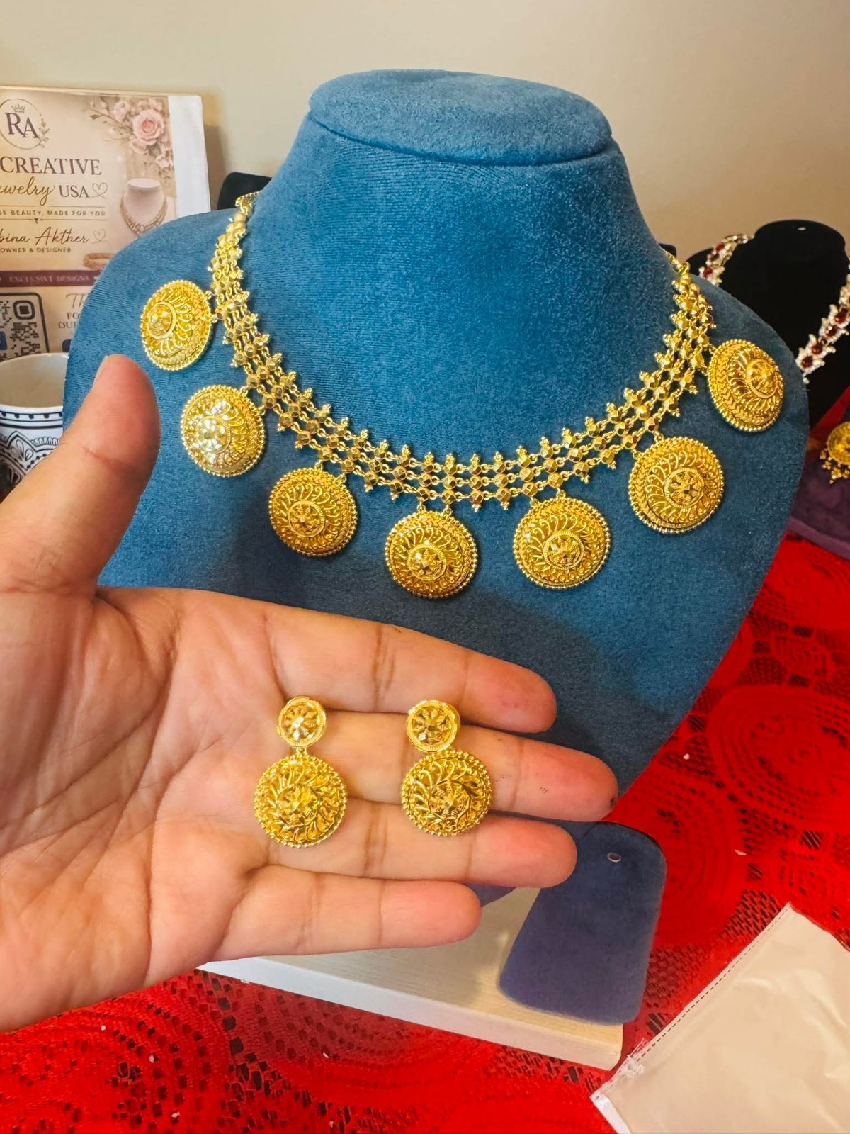 22K Dubai Gold Plated Traditional Coin Jewelry Set – Necklace & Earrings