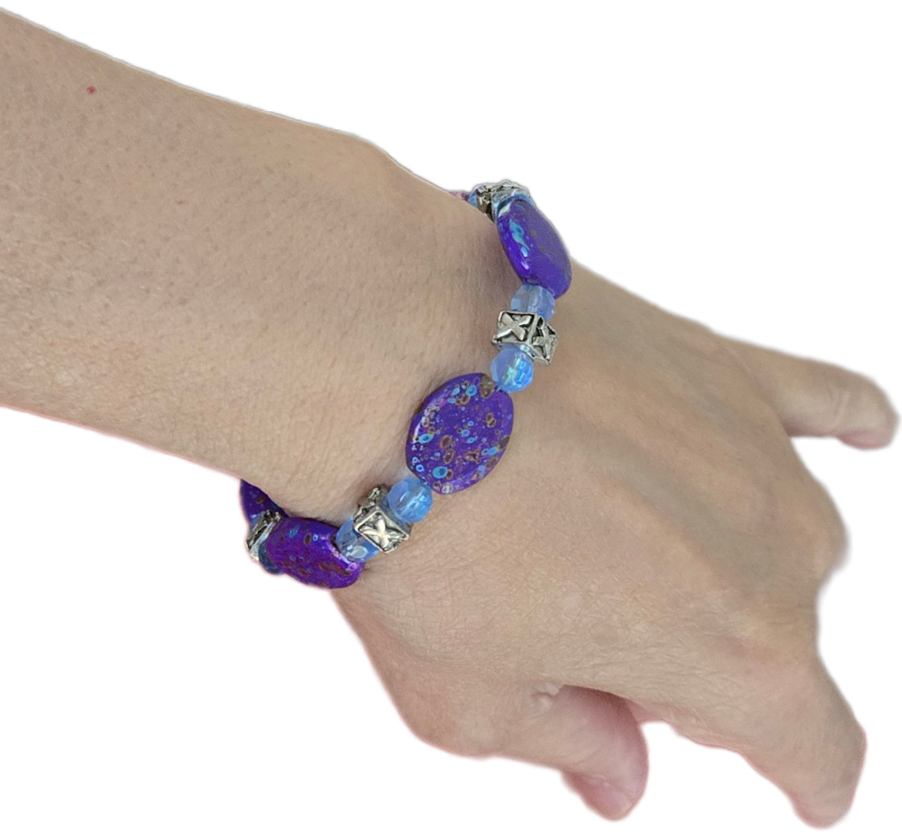 Wholesale Bracelets Lot of 12 Blue Silver tone Beaded Toggle Bracelet no stretch