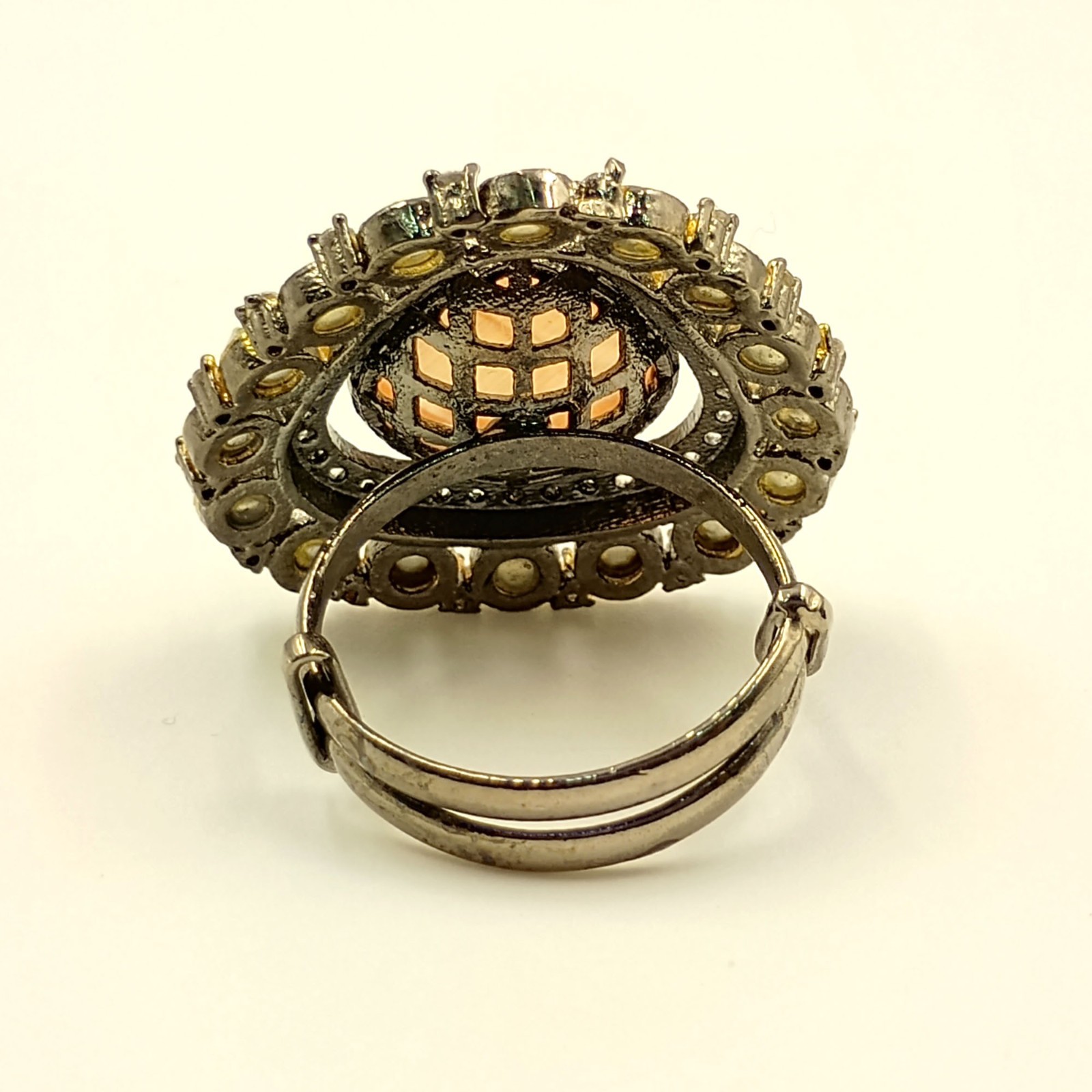 Artisan Rose Quartz Ring Cubic Zirconia Black Rhodium Plated Statement Jewelry