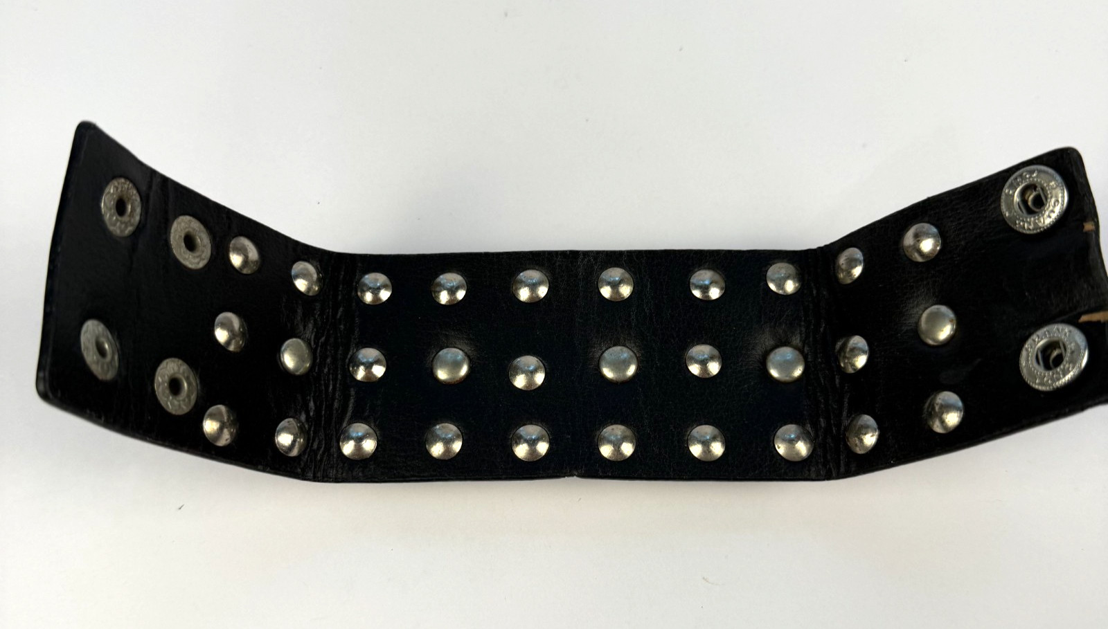Black Leather Punk Silver Spikes & Skull Studs Gothic Wide 8 5/8 inch Bracelet