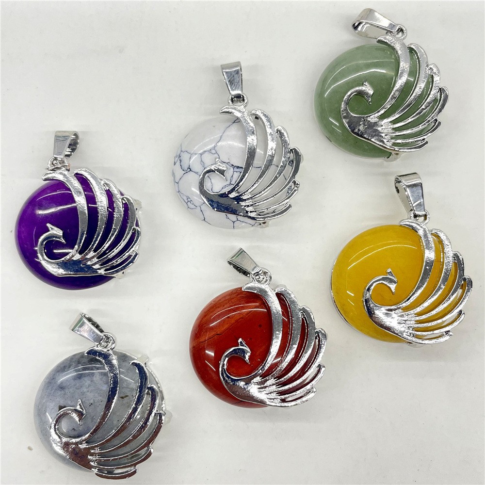 10pcs Mixed Natural Stone Round Peacock Pendants Healing DIY Jewelry Making