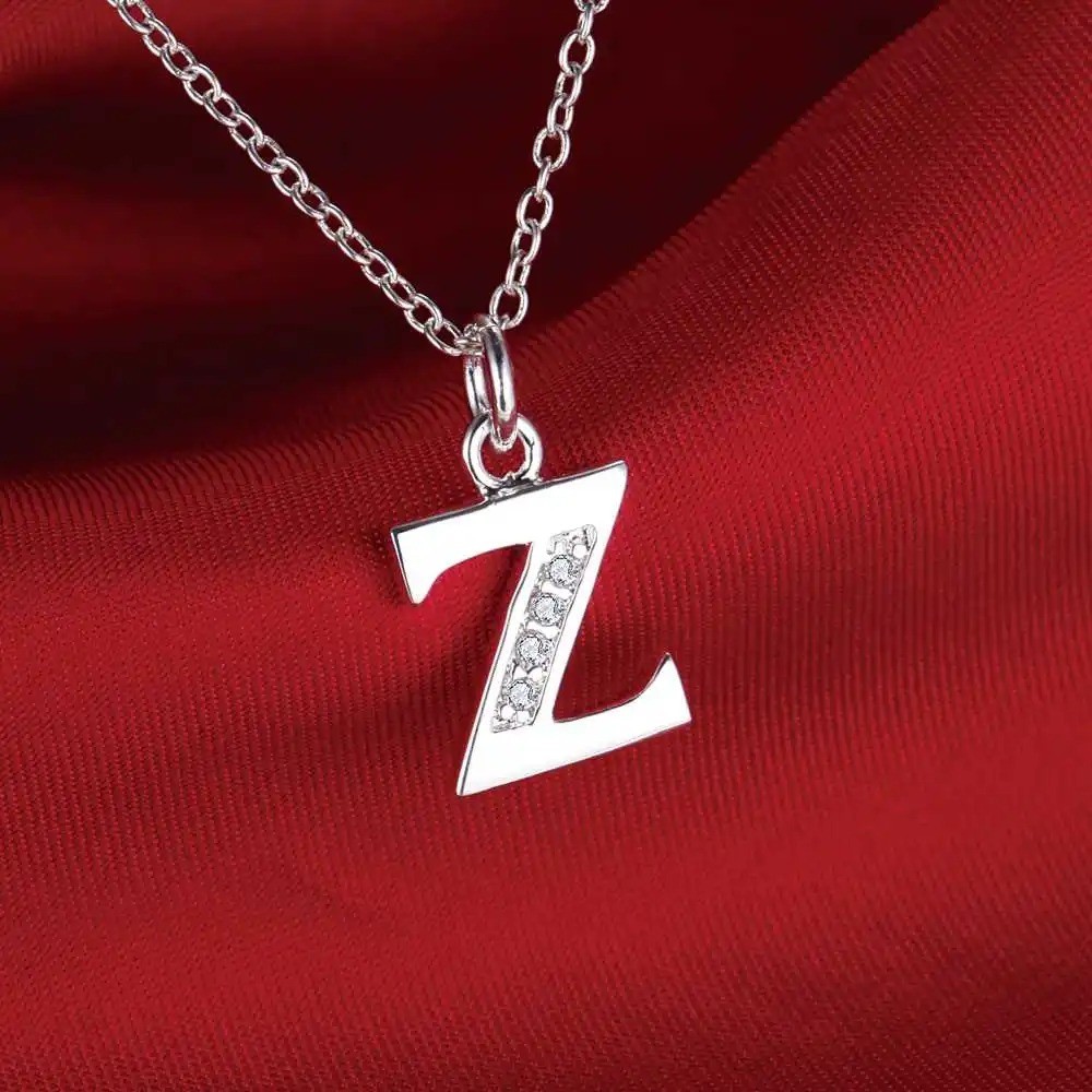 925 Sterling Silver Initial A-Z Letter Pendant Necklace CZ Personalized 18″ N162