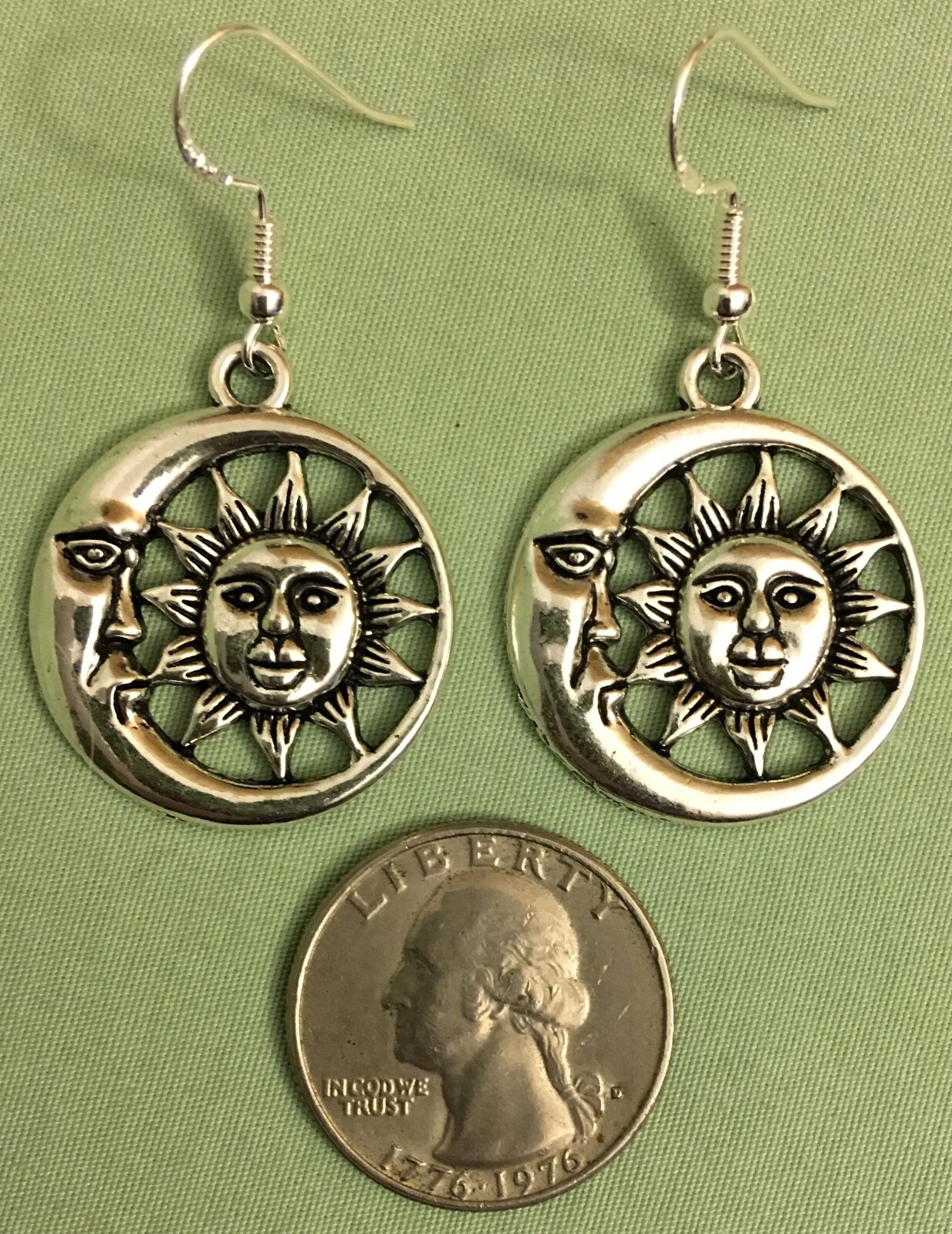 MOON and SUN FACE EARRINGS – Pewter with Sterling Silver Ear Wires (or GP)