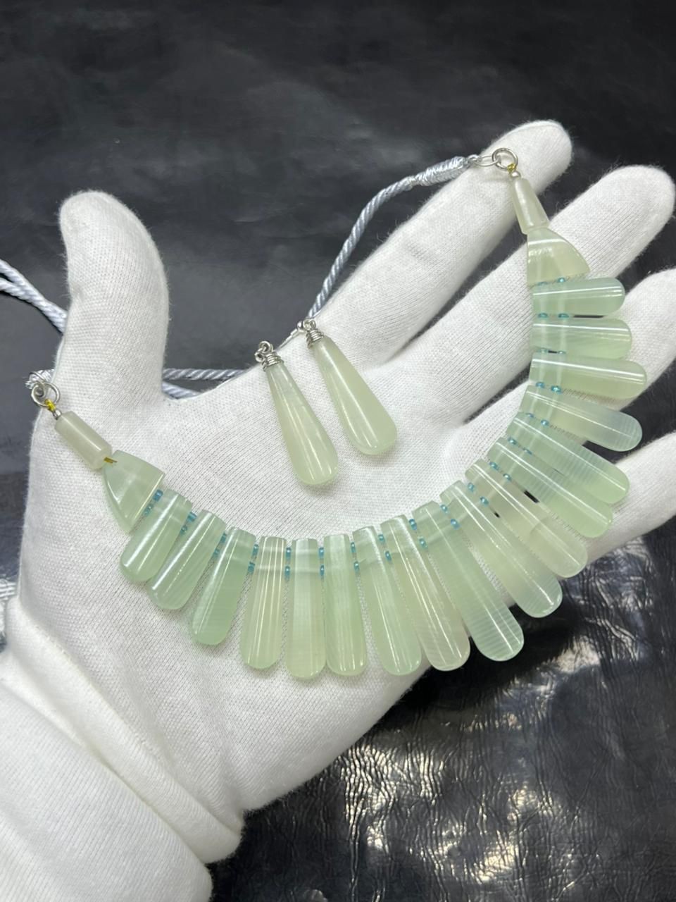 Natural Finger Print Stone Necklace Set 70g High Grade Quality Gemstone Jewelry