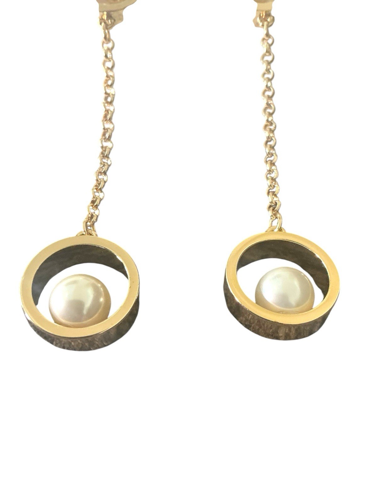 Karl Lagerfeld Paris Gold Pearl Circle Chain Drop Earrings NWT