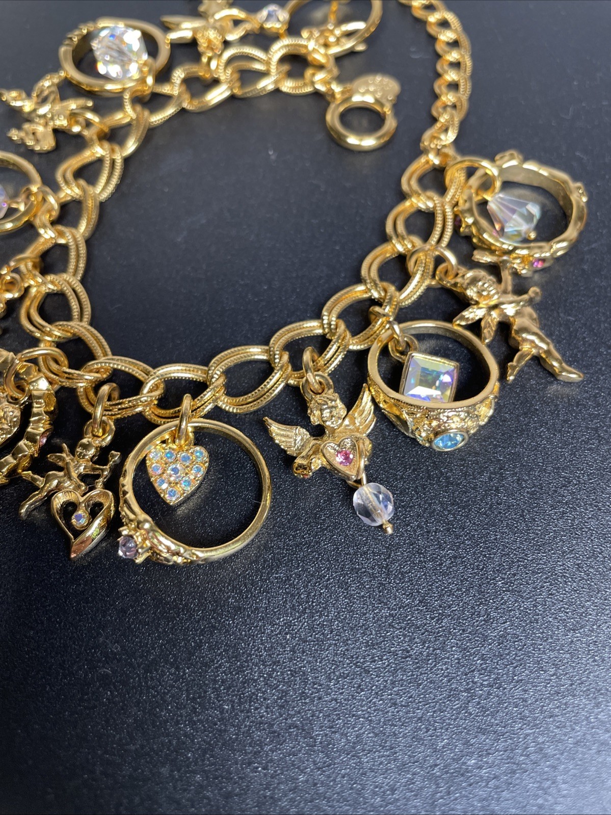 Vintage Kirks Folly Secret of the Seven Angels Rings Bracelet w/ Box AB Crystals