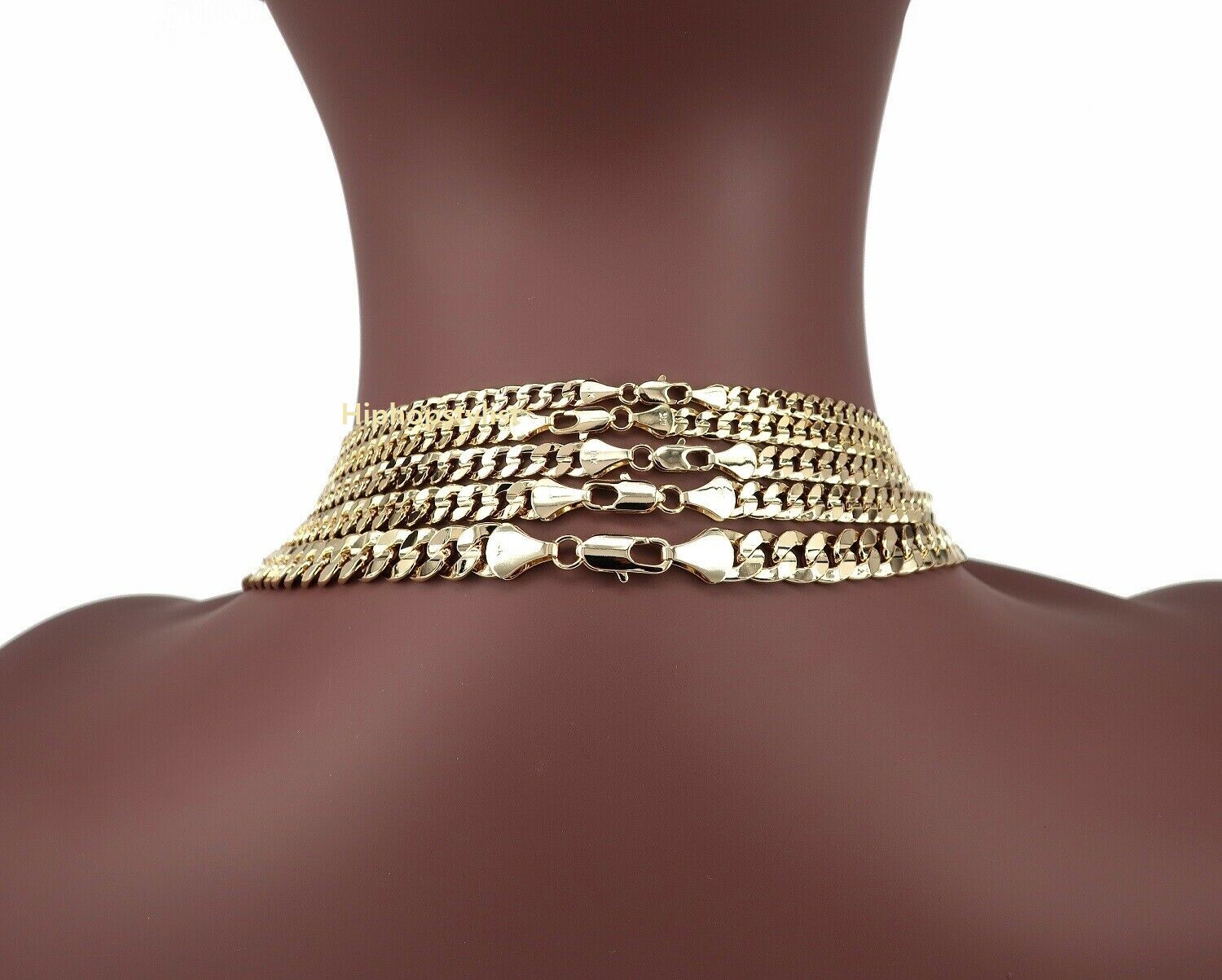 Mens 14K Concave Cuban link Chain Necklace Bracelet 5mm to 10mm Gold Plated