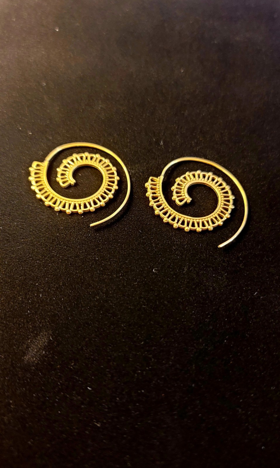 Gold Tone Spiral Hoop Earrings, Metal Hook Closure, No Stone