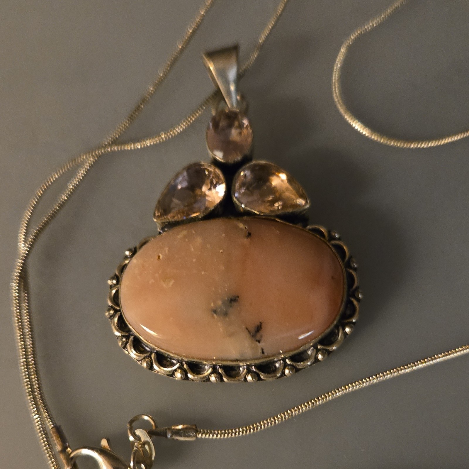 Pink Opal And Topaz, Beautiful Silver 925.