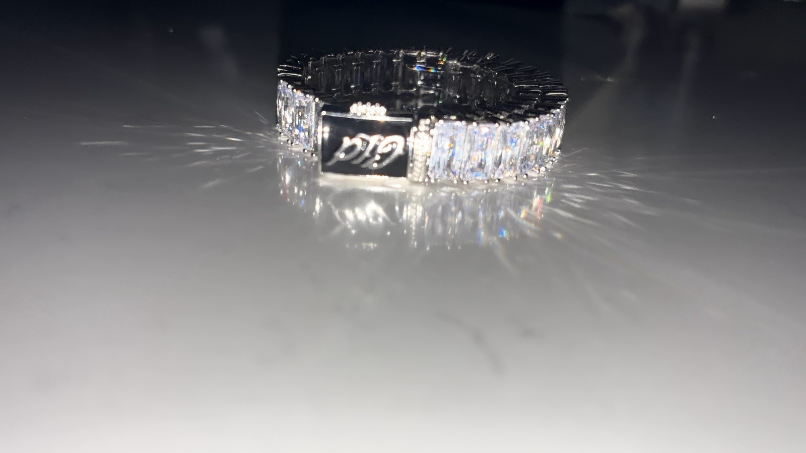 GLD Baguette Tennis Bracelet in White Gold 14k White Gold Plated / 9” / White
