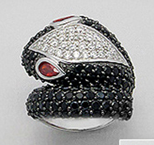 Sterling Silver Cobra CZ Snake Ring Ruby Red Eyes 1″ Wide 13.1g Size 8 Exquisite
