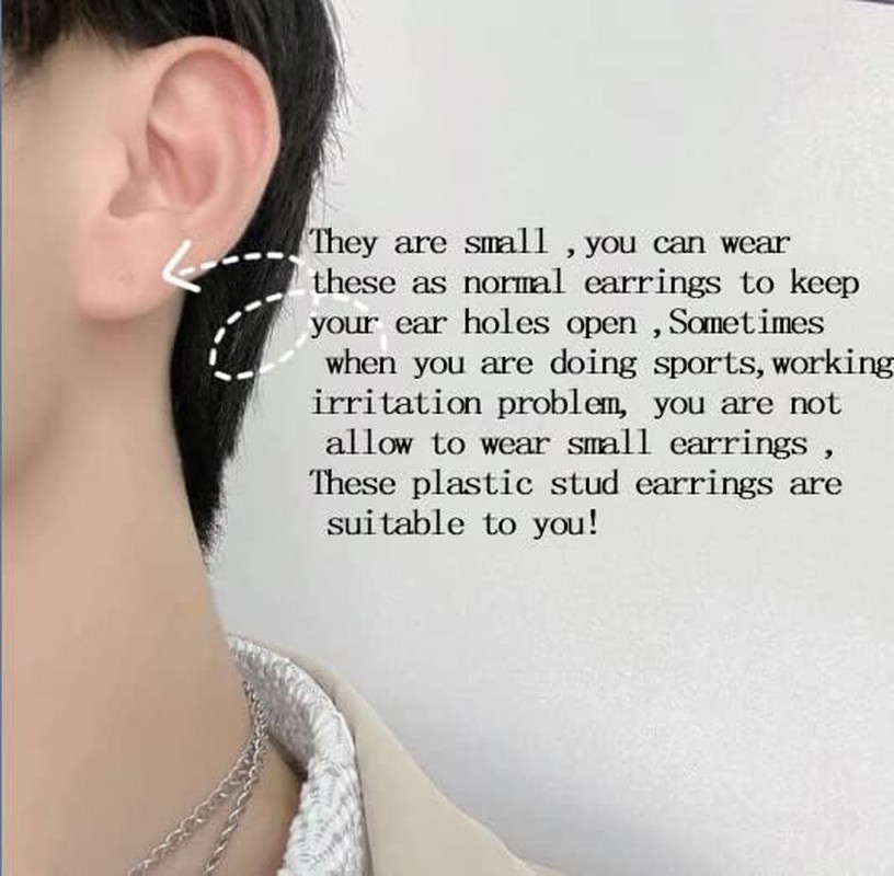 Clear Earrings for Sports/Work,3mm Plastic Earrings for Sensitive Ears,Invisible