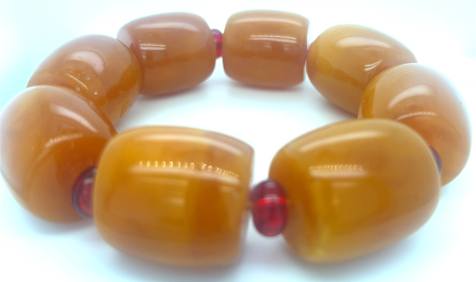 Faux Amber Chunky Stretch Bracelet 25mm Orange Beads Red Spacers 3.5