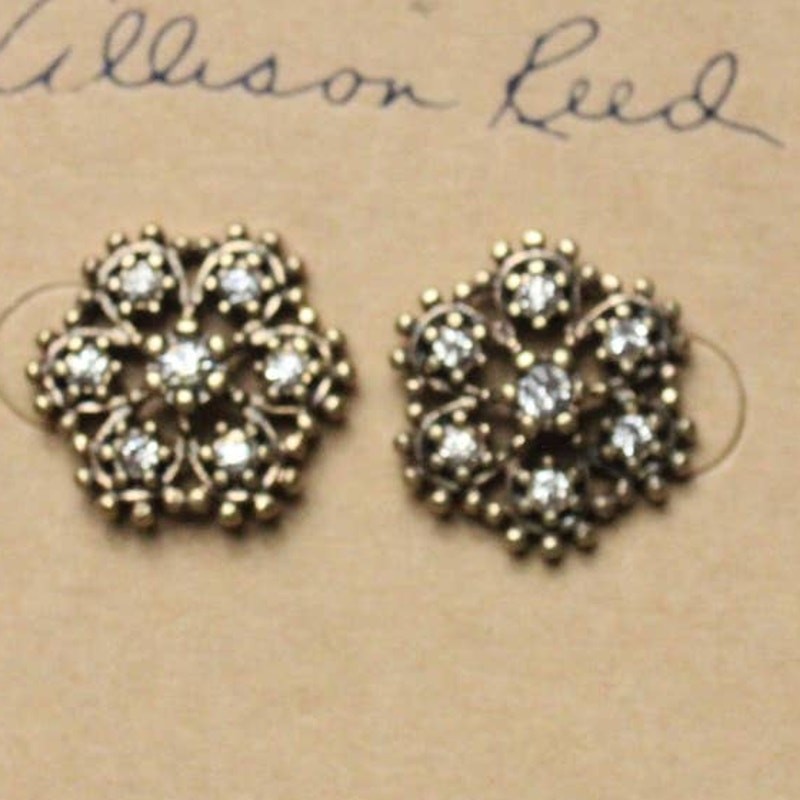 Allison Reed Gold Rhinestone Crystal Round Stud Post Fashion Earrings ~ NEW