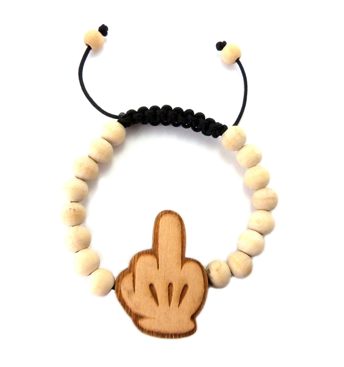 NEW GOOD QUALITY MIDDLE FINGER HIP HOP BRACELET WITH 8mm WOOD BEADS WB28