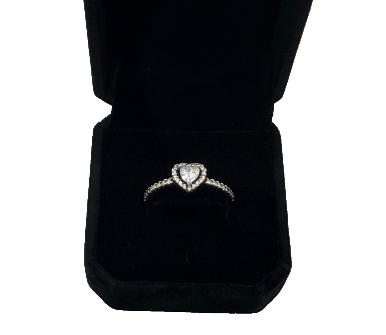 Heart Shaped Clear Stone Fashion Ring in Velvet Box – Size 8 (non-branded)