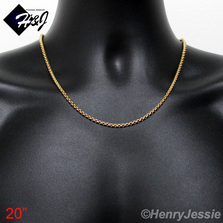16-36″Men’s Women’s Stainless Steel 3mm Gold Smooth Box Link Chain Necklace