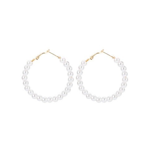 Pretty New Fashion Jewelry Yellow Gold Plated White Pearl 2″ Round Hoop Earrings