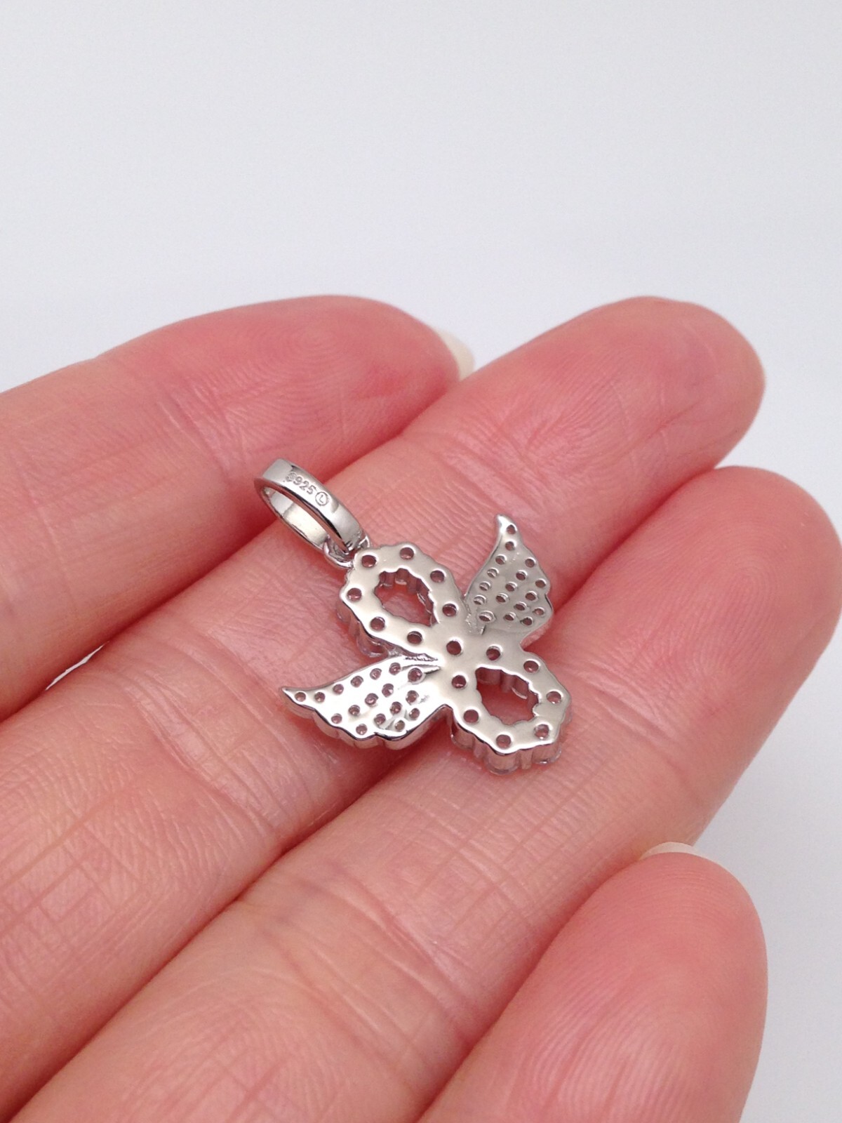 925 Sterling Silver CZ Angel Wings Infinity Pendant Women 15mm0.59″/22mm0.87″