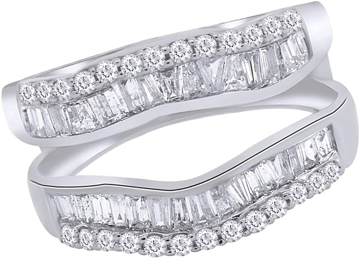 1.00 Ct. Baguette and Round Contour Ring Jacket Enhancer in Sterling Silver