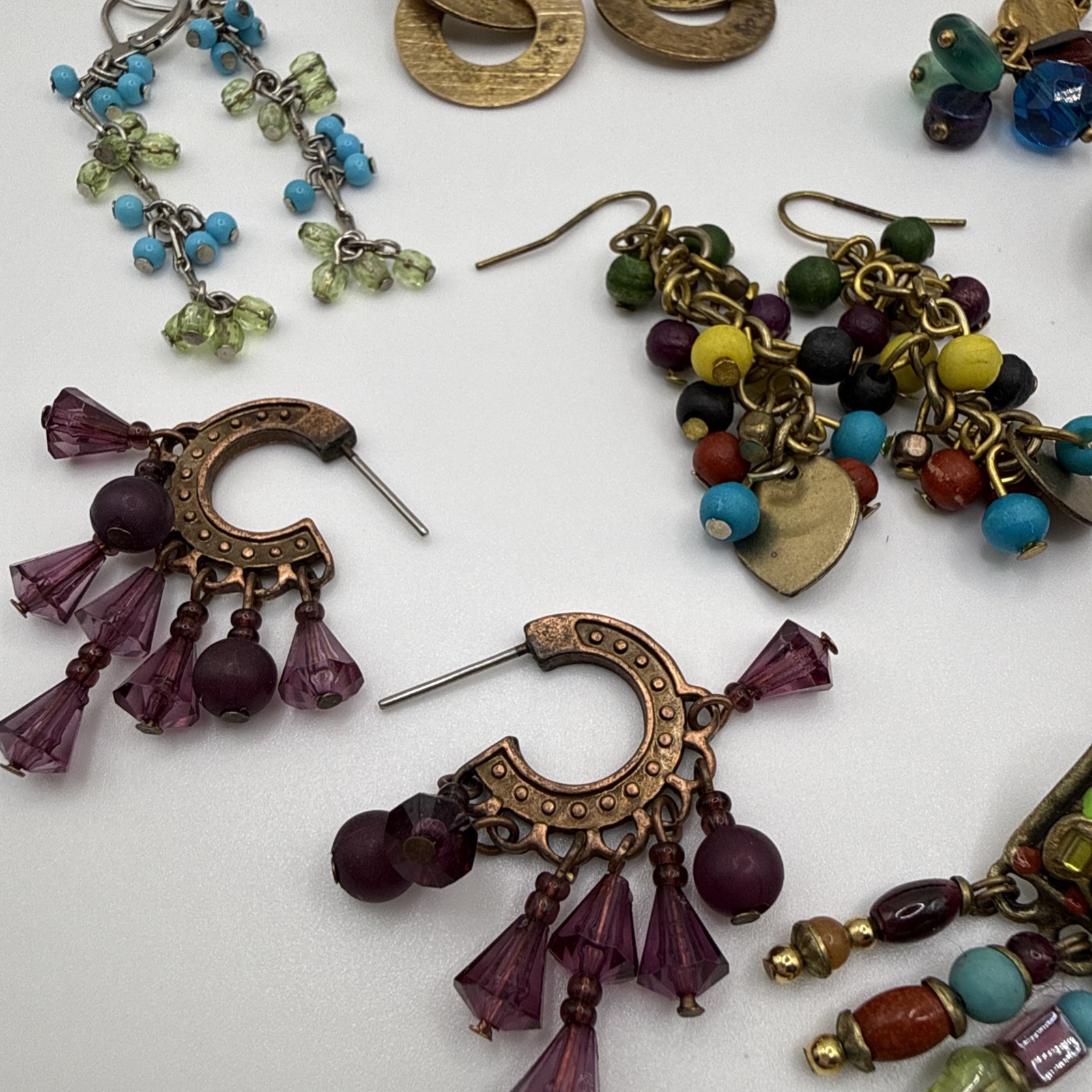 Colorful Boho Dangle Earrings Eclectic Pierced 10 Pair Cha Cha Shell Crystal