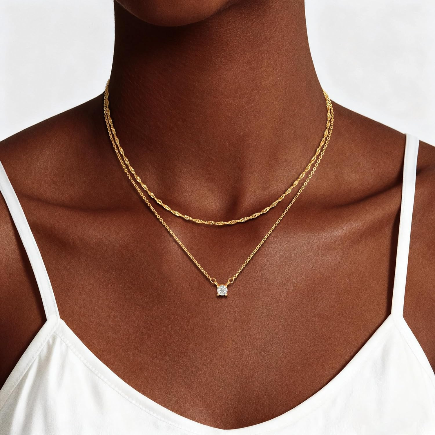 Layered Gold Necklace for Women Trendy 14K Gold Plated Heart CZ Pendant Layered