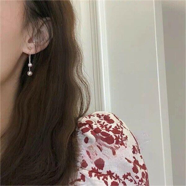 Genuine AAA natural south sea white pearl dangle earrings 14k yelllow gold P