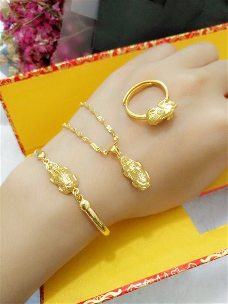 22K 23K 24K Thai Baht Yellow Gold Pixiu Necklace Women’s Bracelet Accessories