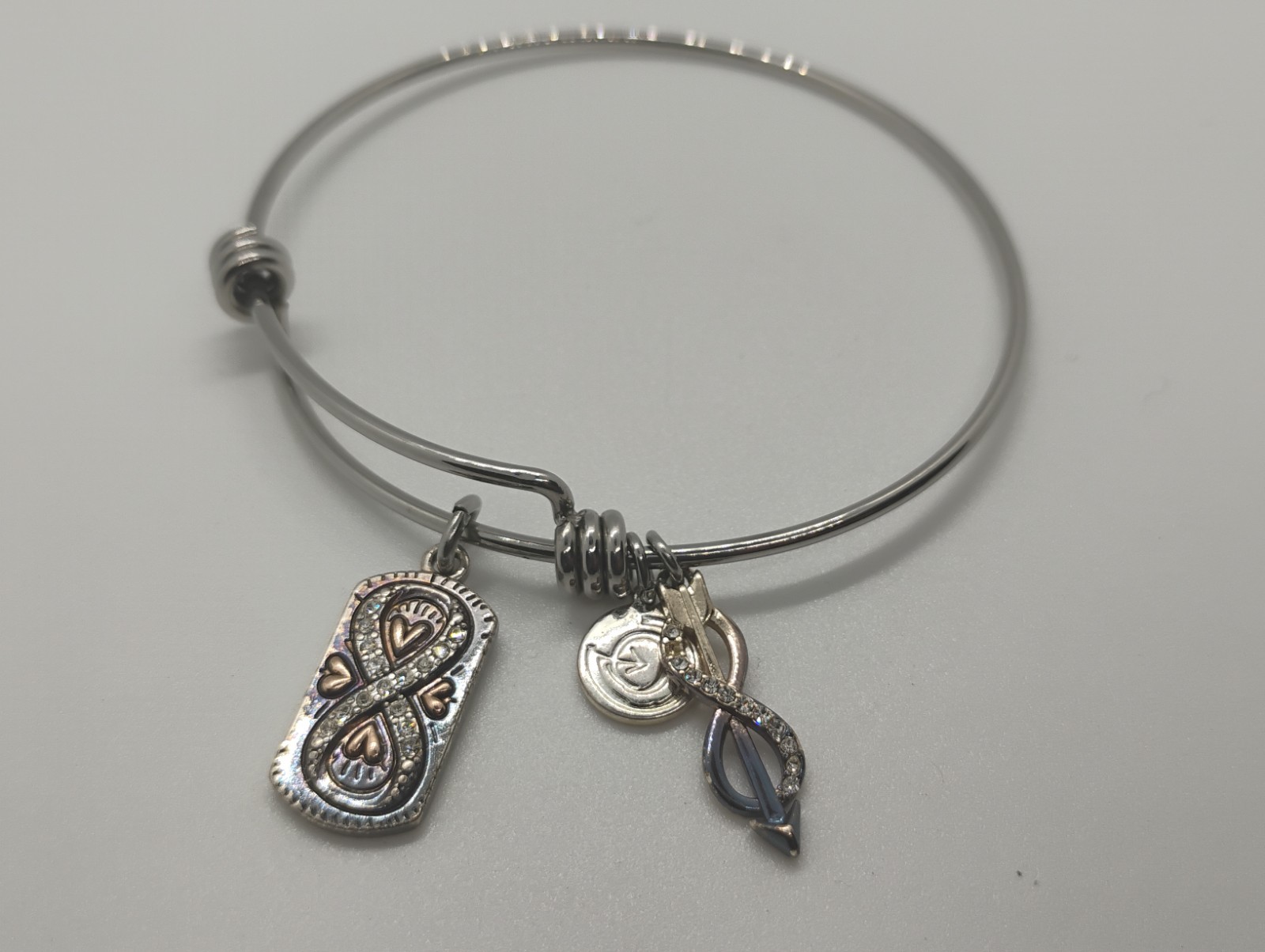 Alex And Ani 3 Silver Tone Charm Bangle Bracelet 2.5 Inches Diameter