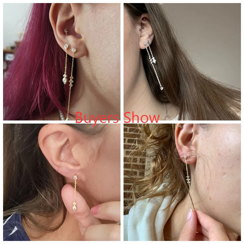 1 Pair 925 Sterling Silver Long Tassel Drop Earrings Women Waterdrop Jewelry