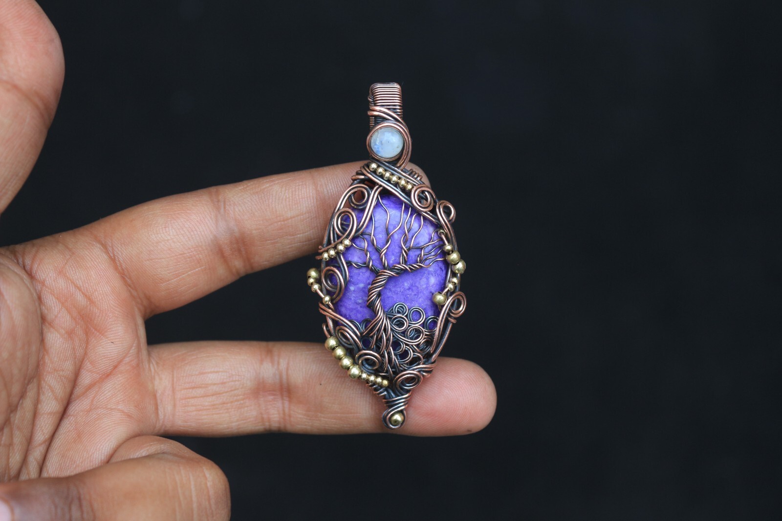 Tree Of Life Copper Wire Wrap Jewelry Purple Charoite Boho Pendant NK665